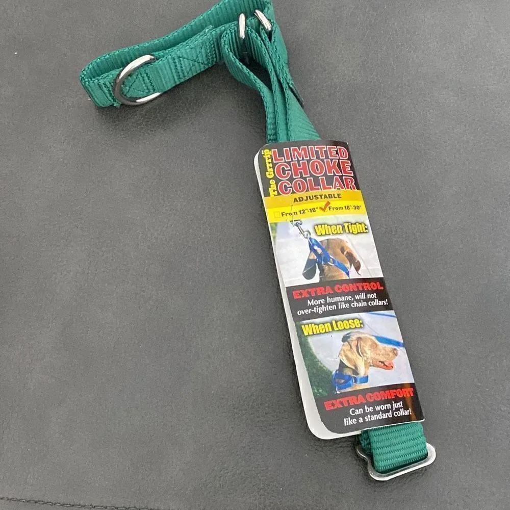 Dog Collar Adjustable THE GRRRIP Limited Choke Collar Nylon 18”-30” Green